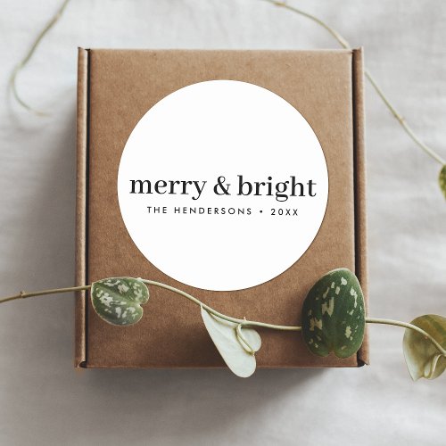 Minimal Christmas  Merry and Bright Simple White Classic Round Sticker