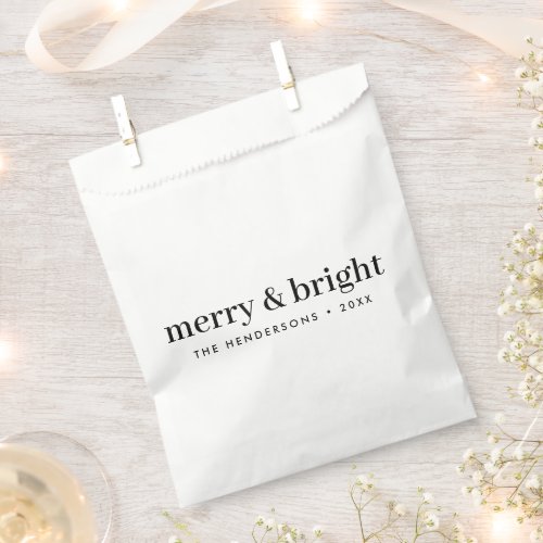 Minimal Christmas  Merry and Bright Simple White Favor Bag