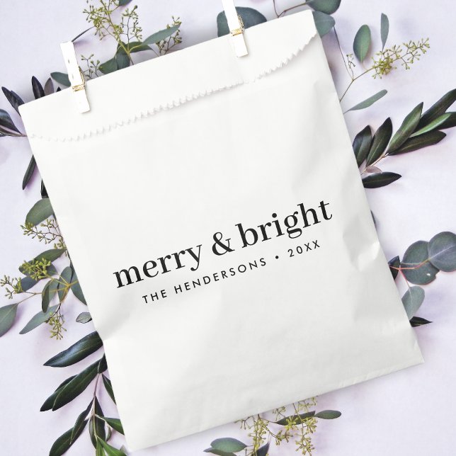 Minimal Christmas | Merry and Bright Simple White Favor Bag (Creator Uploaded)