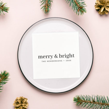 Minimal Christmas | Merry And Bright Simple White Napkins