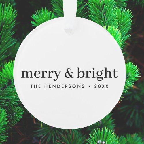 Minimal Christmas  Merry and Bright Simple White Ornament