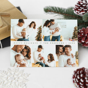 Minimal Christmas Modern Family Photoshoot Green Holiday Card
