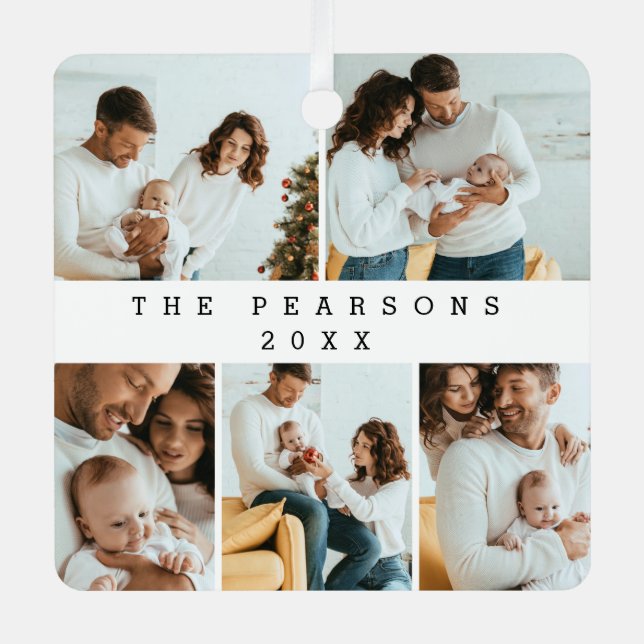 Minimal Christmas Modern Family Photoshoot  Metal Ornament (Front)