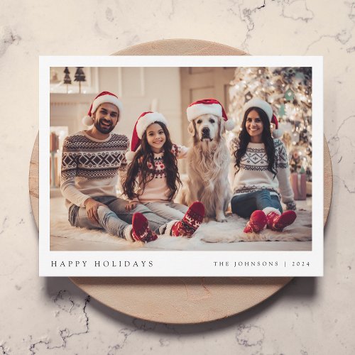 Minimal Christmas  Modern Family Portrait Green Holiday Card