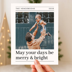 Minimal Christmas Modern Photo Merry and Bright Holiday Card