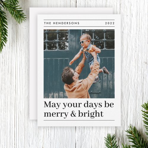 Minimal Christmas  Modern Photo Merry and Bright Holiday Card