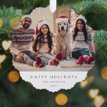 Minimal Christmas Photo | Modern Family Portrait Ornament Card<br><div class="desc">A stylish holiday photo ornament with classic typography “Happy Holidays” in black on a clean simple minimalist white background. The photo, name and greeting can be easily customized for a personal touch. A simple, minimalist and contemporary christmas design to stand out this holiday season! The image shown is for illustration...</div>