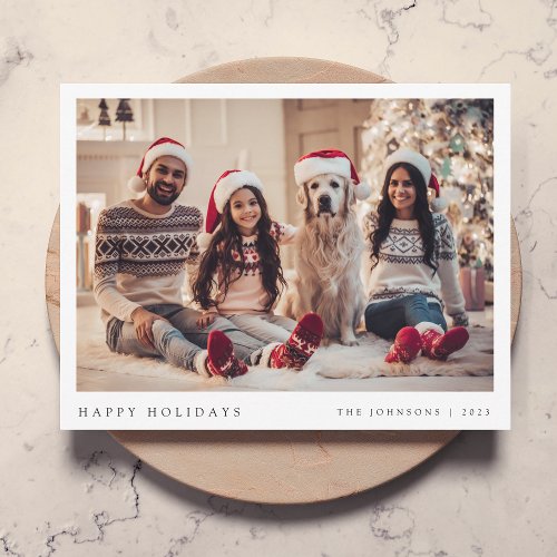 Minimal Christmas Photo Modern Family Portrait Red Holiday Card