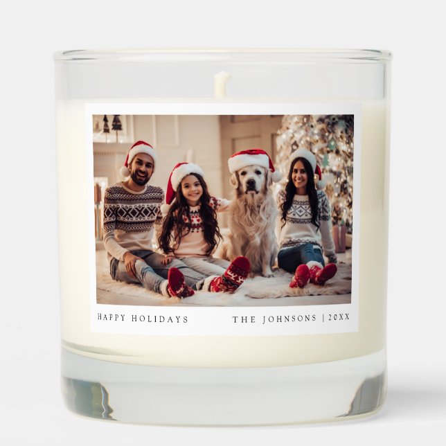 Minimal Christmas Photo | Modern Family Portrait Scented Candle (Front)