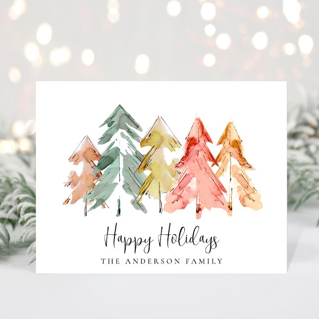 Minimal Christmas Pine Trees Watercolor Holiday Postcard (Creator Uploaded)