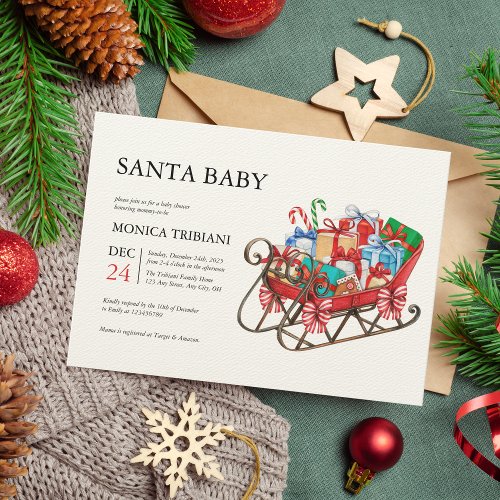 Minimal Christmas Santa Baby Shower Winter Invitat Invitation