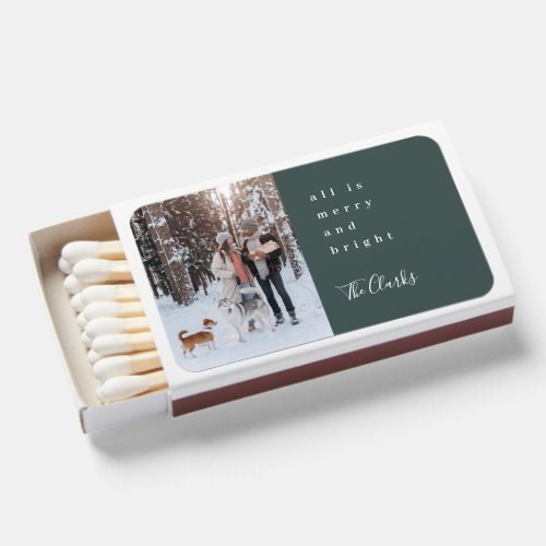 Minimal Christmas Scandinavian Forest Green Photo Matchboxes