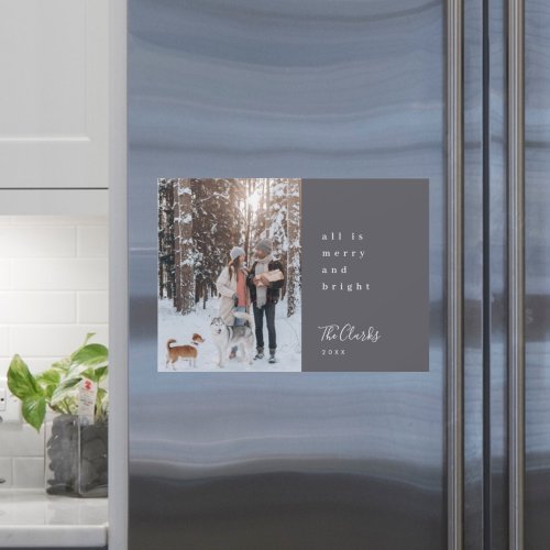 Minimal Christmas Slate Gray Photo Magnetic Card