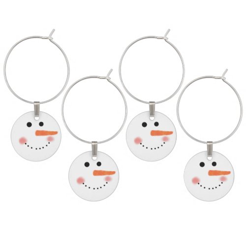 Minimal Christmas Snowman Face Fun Wine Charm