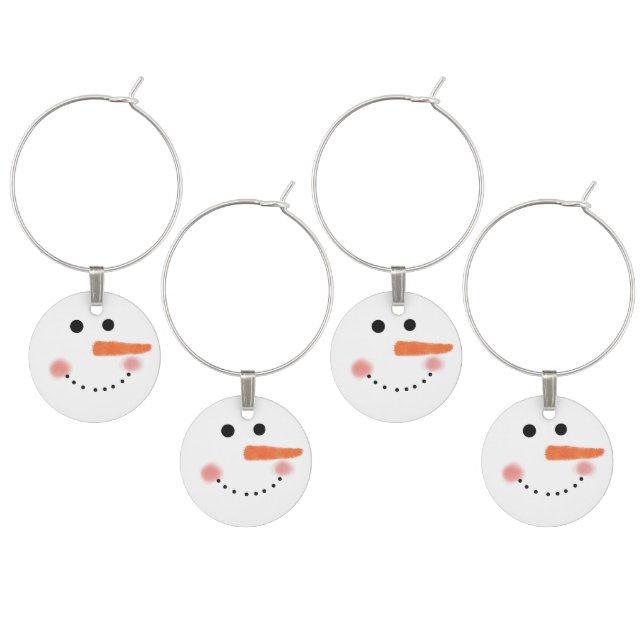 Minimal Christmas Snowman Face Fun Wine Charm (Staggered)