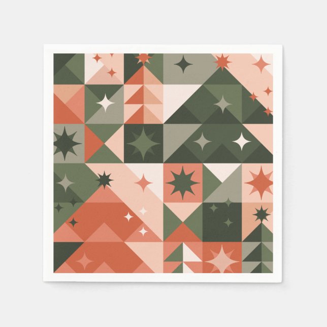 Minimal Christmas Tree and Stars geometry Napkins (Front)