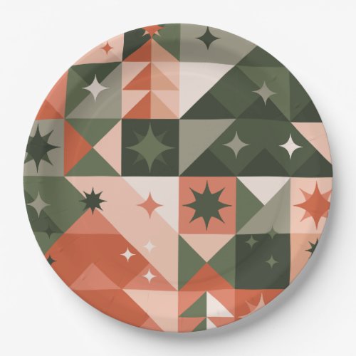 Minimal Christmas Tree and Stars geometry Paper Plates