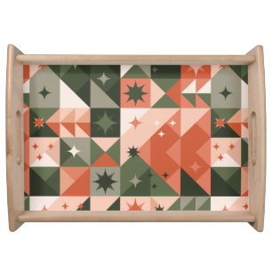 Minimal Christmas Tree and Stars geometry Serving Tray