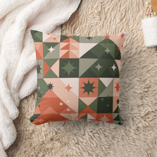 Minimal Christmas Tree and Stars geometry Throw Pillow (Blanket)