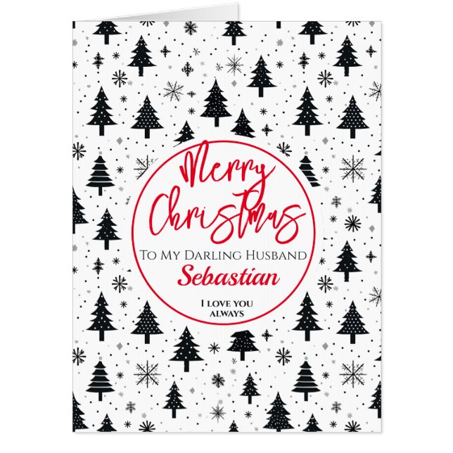 Minimal Christmas Tree Black Red Oversized Card (Front)