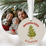 Minimal Christmas Tree Family Photo Simple Kitschy Ornament<br><div class="desc">Sweet and simple customizable keepsake Christmas ornament with photo on the back. Created from a hand drawn watercolor Christmas tree in a whimsical style.  Original art by Leslie Larson.</div>