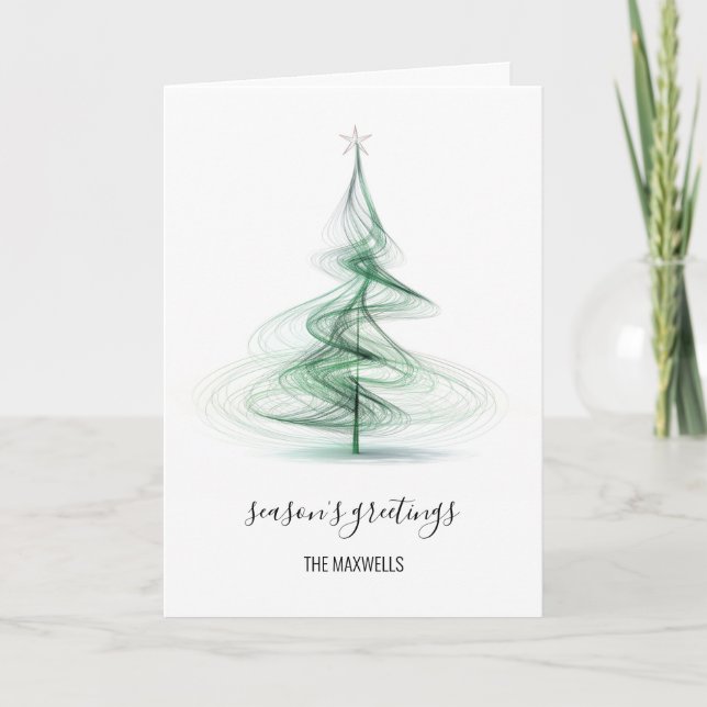 Minimal Christmas Tree name Holiday Card (Front)