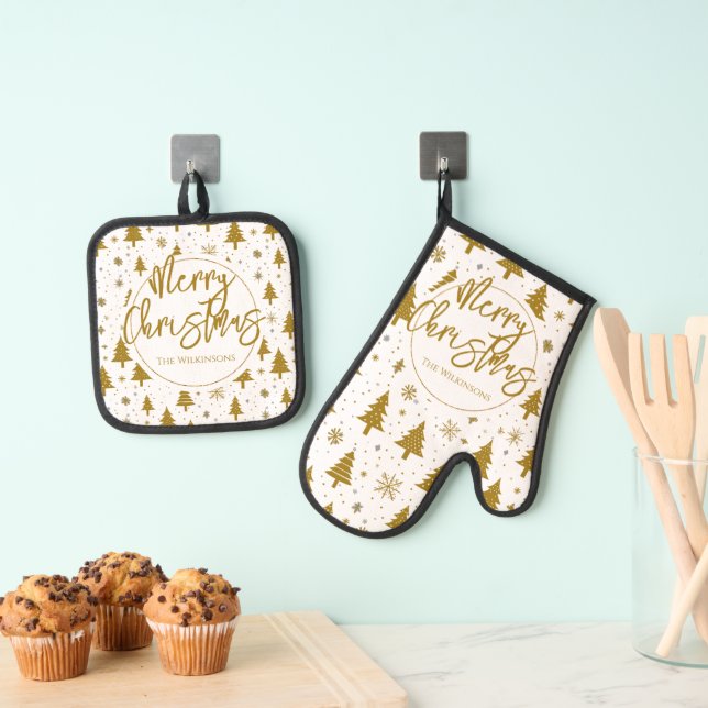 Minimal Christmas Tree Oven Mitt & Pot Holder Set (Insitu(Hanging))