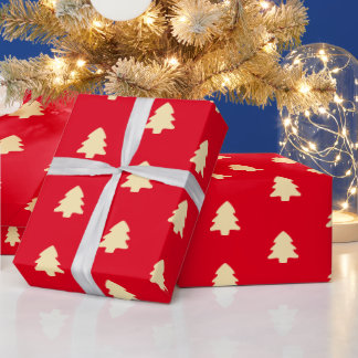 Minimal Christmas Tree Red & Light Yellow Pattern Wrapping Paper