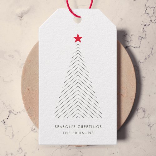 Minimal Christmas Tree  Red Star Clean Simple Gift Tags