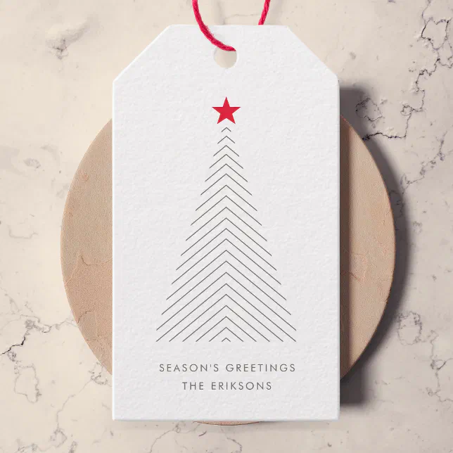 Star Tree Tag Minimal Christmas Tree | Red Star Clean Simple Gift Tags | Zazzle