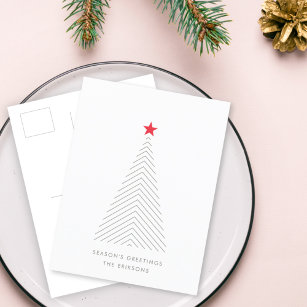 Minimal Christmas Tree   Red Star Clean Simple Holiday Postcard