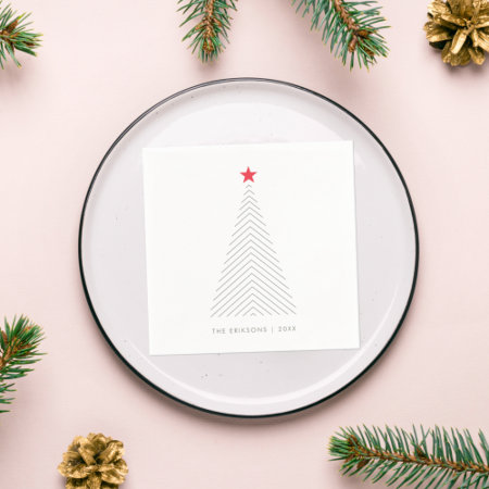 Minimal Christmas Tree | Red Star Clean Simple Napkins