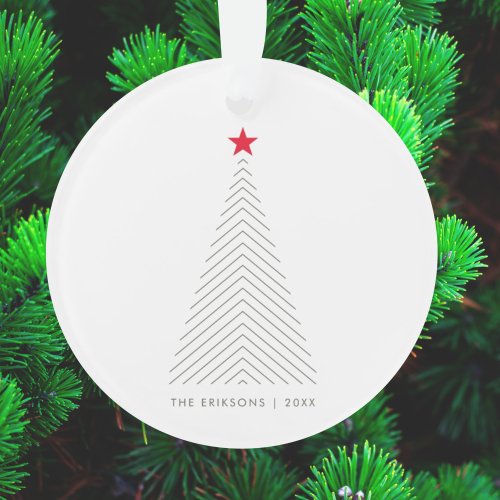 Minimal Christmas Tree  Red Star Clean Simple Ornament