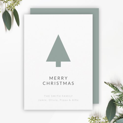 Minimal Christmas Tree  Sage Green Clean Simple Holiday Card