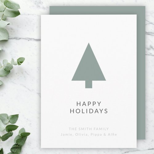 Minimal Christmas Tree  Sage Green Clean Simple Holiday Card