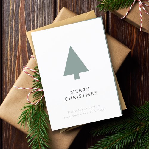 Minimal Christmas Tree  Sage Green Clean Simple Holiday Card