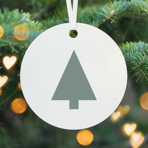 Minimal Christmas Tree  Sage Green Clean Simple Metal Ornament