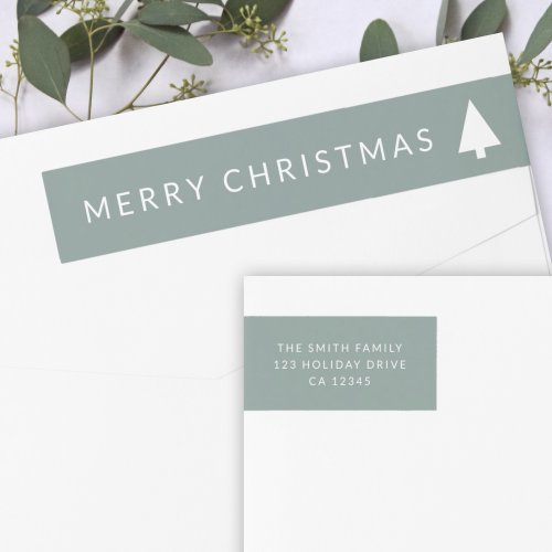 Minimal Christmas Tree  Sage Green Simple Address Wrap Around Label