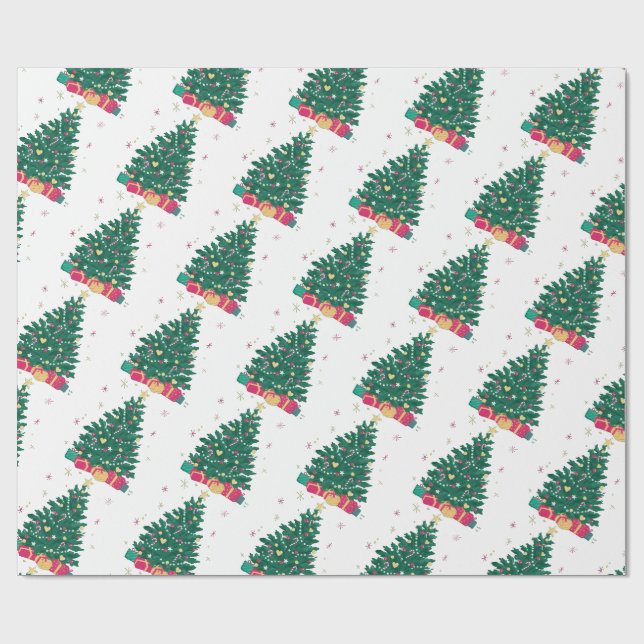 Minimal Christmas Tree Side Pattern Holiday Gift  Wrapping Paper (Flat)