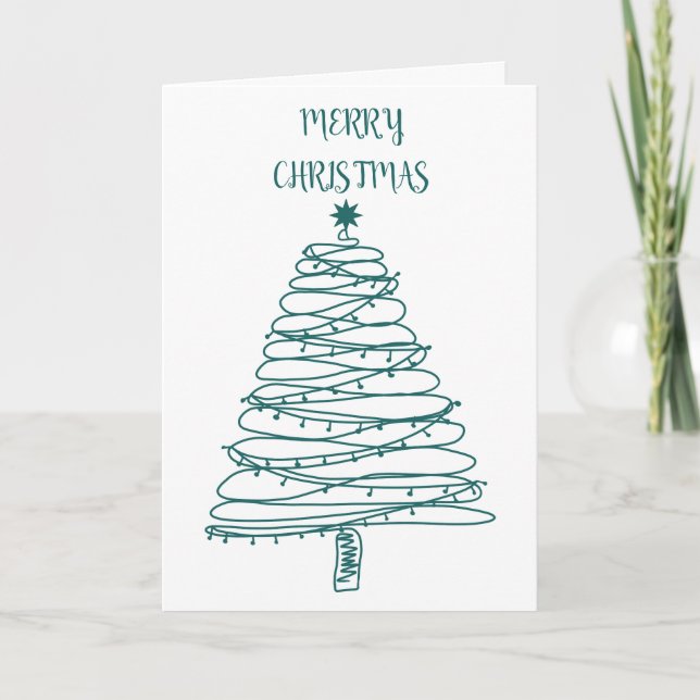 Minimal Christmas Tree star photo Merry Christmas Holiday Card (Front)
