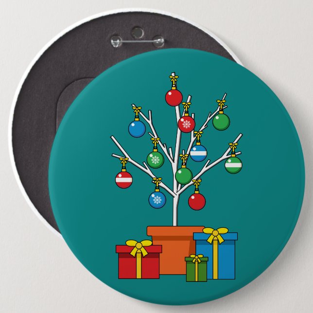 Minimal Christmas Tree with Presents Button (Front & Back)