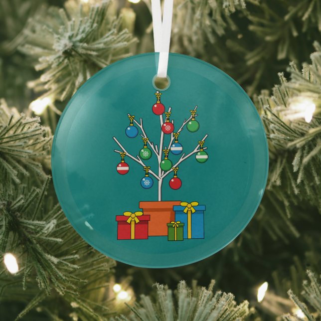 Minimal Christmas Tree with Presents Glass Ornament (Insitu)