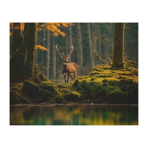 minimal cinematic a deer among the trees forest wood wall art
