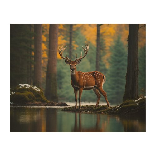minimal cinematic a deer among the trees forest wood wall art