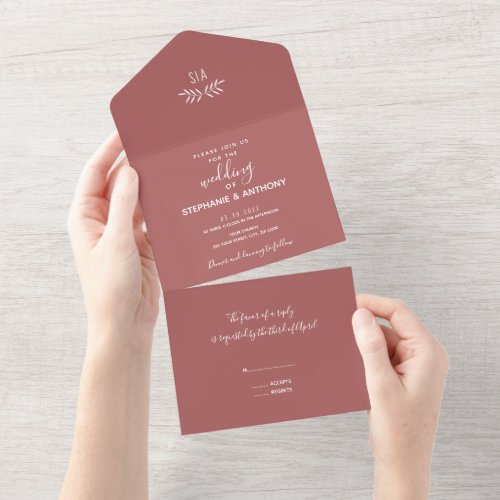 Minimal Cinnamon Rose and White Branch Wedding  All In One Invitation