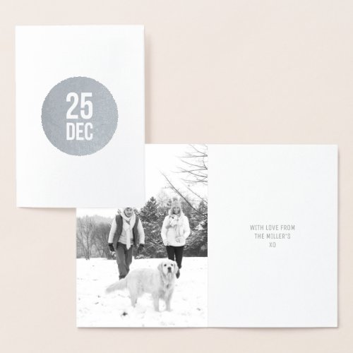 Minimal Circle Christmas Card  Silver Foil 25 Dec