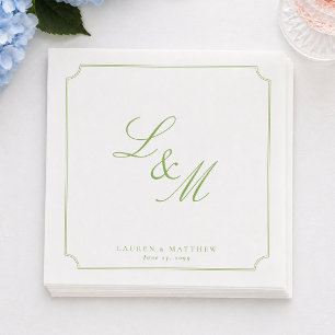 Minimal Citrus Green Monogram Wedding Napkins
