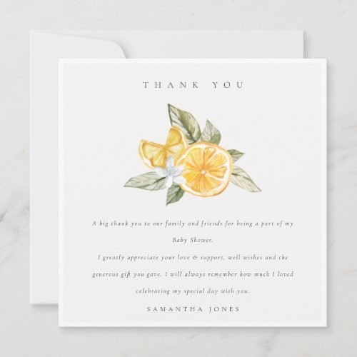 Minimal Citrus Lemon Botanical Boho Baby Shower Thank You Card