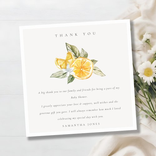 Minimal Citrus Lemon Botanical Boho Baby Shower Thank You Card