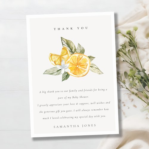 Minimal Citrus Lemon Botanical Boho Baby Shower Thank You Card